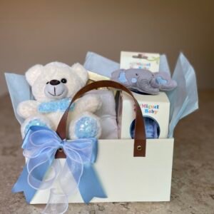 Cesta maleta boas vindas com ursinho